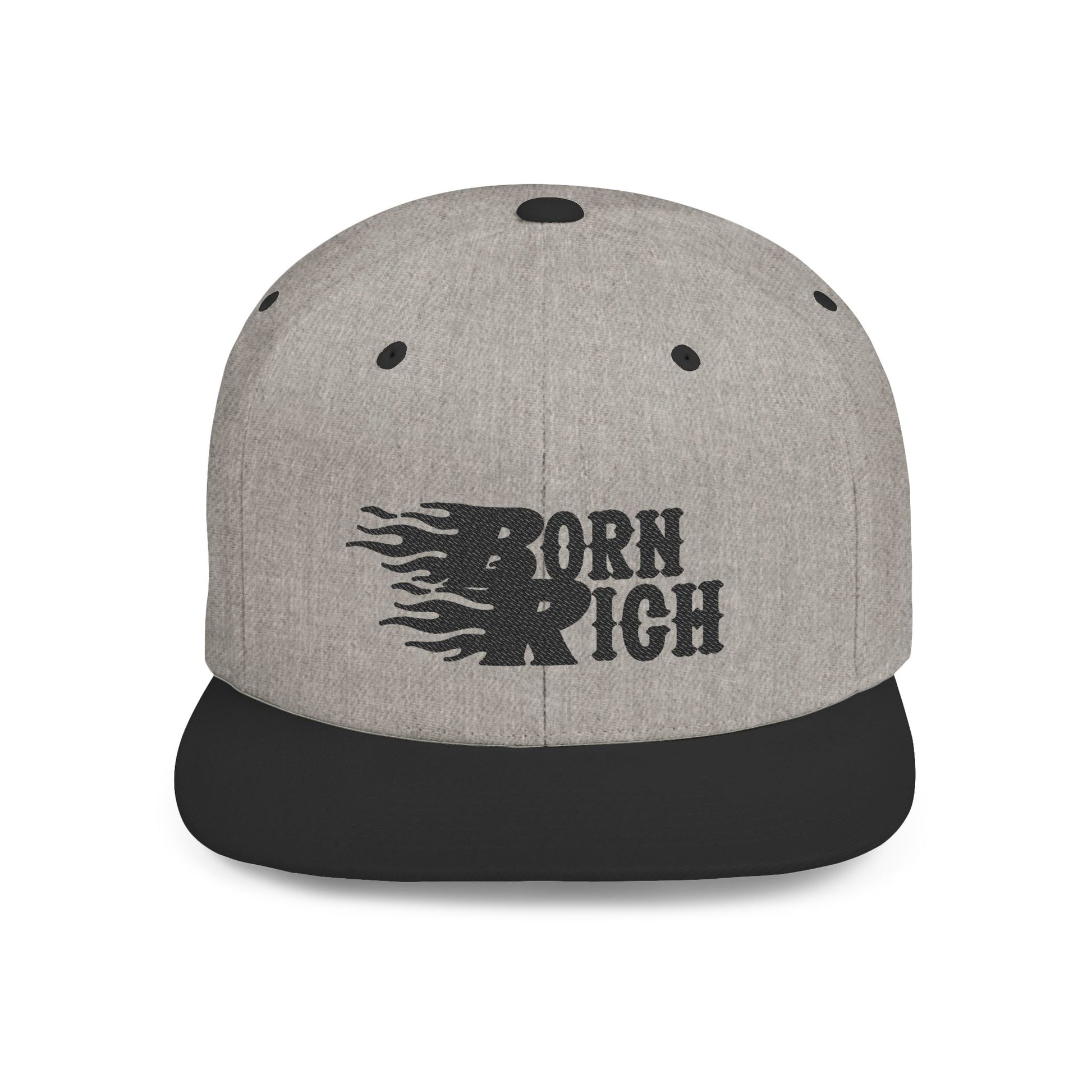 Born Rich Flame Embroidered Flat Bill Snapback Hat - OVERZELUS