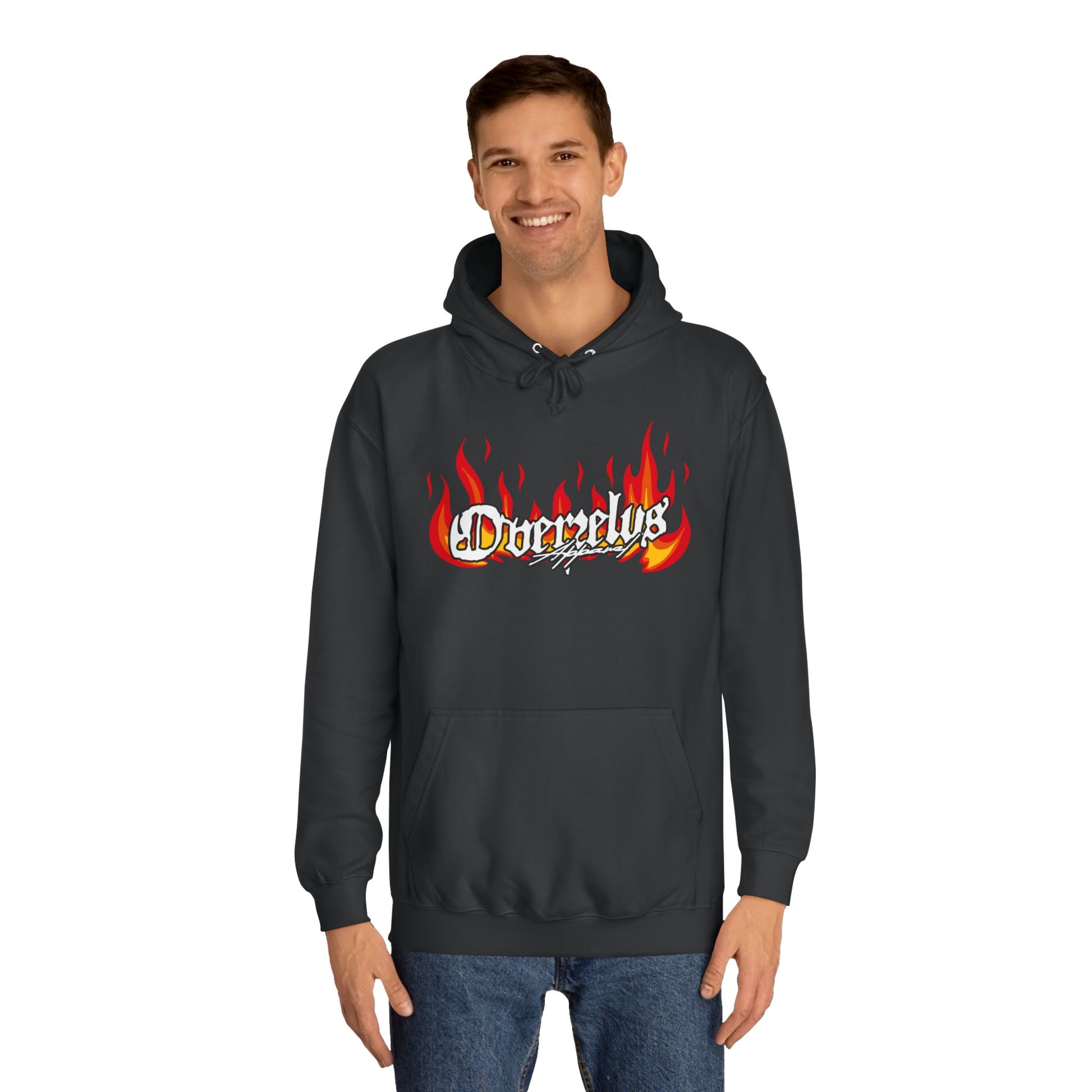 Unisex College Hoodie with Fire Graphic - Trendy Streetwear for Students - OVERZELUS