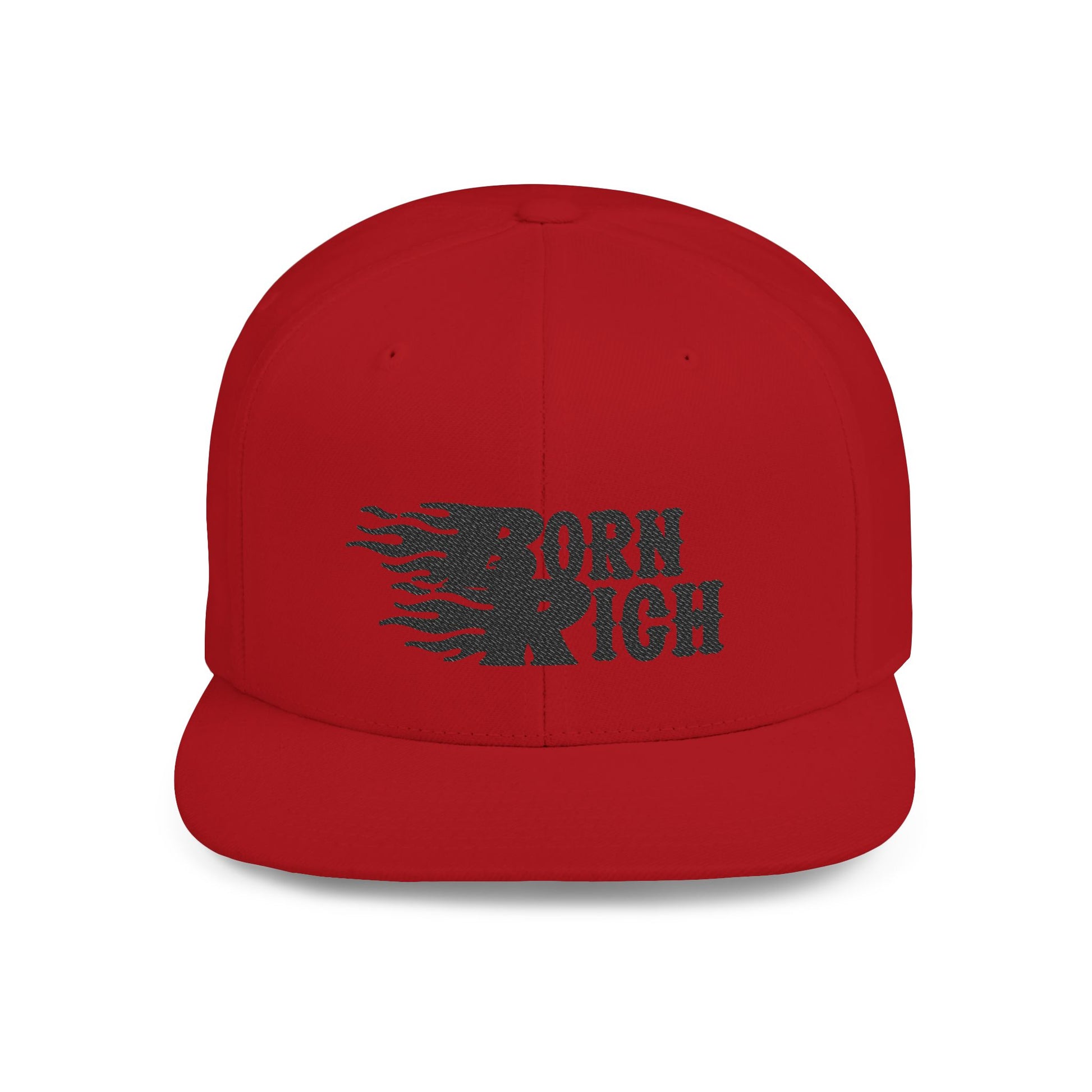 Born Rich Flame Embroidered Flat Bill Snapback Hat - OVERZELUS