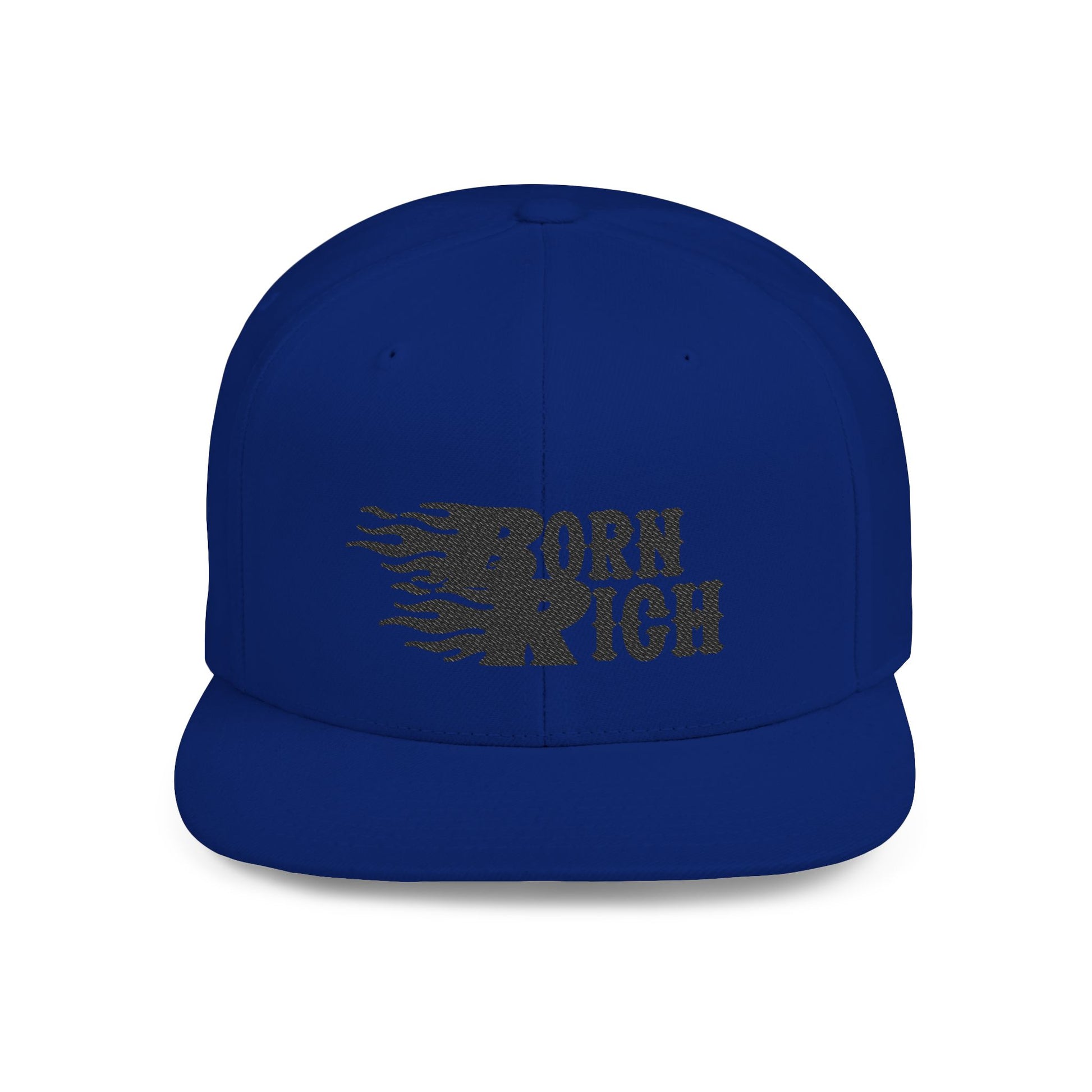 Born Rich Flame Embroidered Flat Bill Snapback Hat - OVERZELUS
