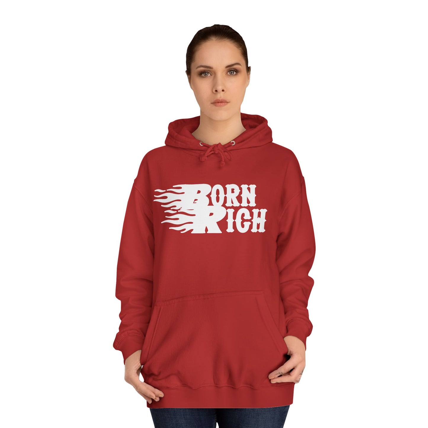 Born Rich Unisex College Hoodie - Vibrant Orange - OVERZELUS