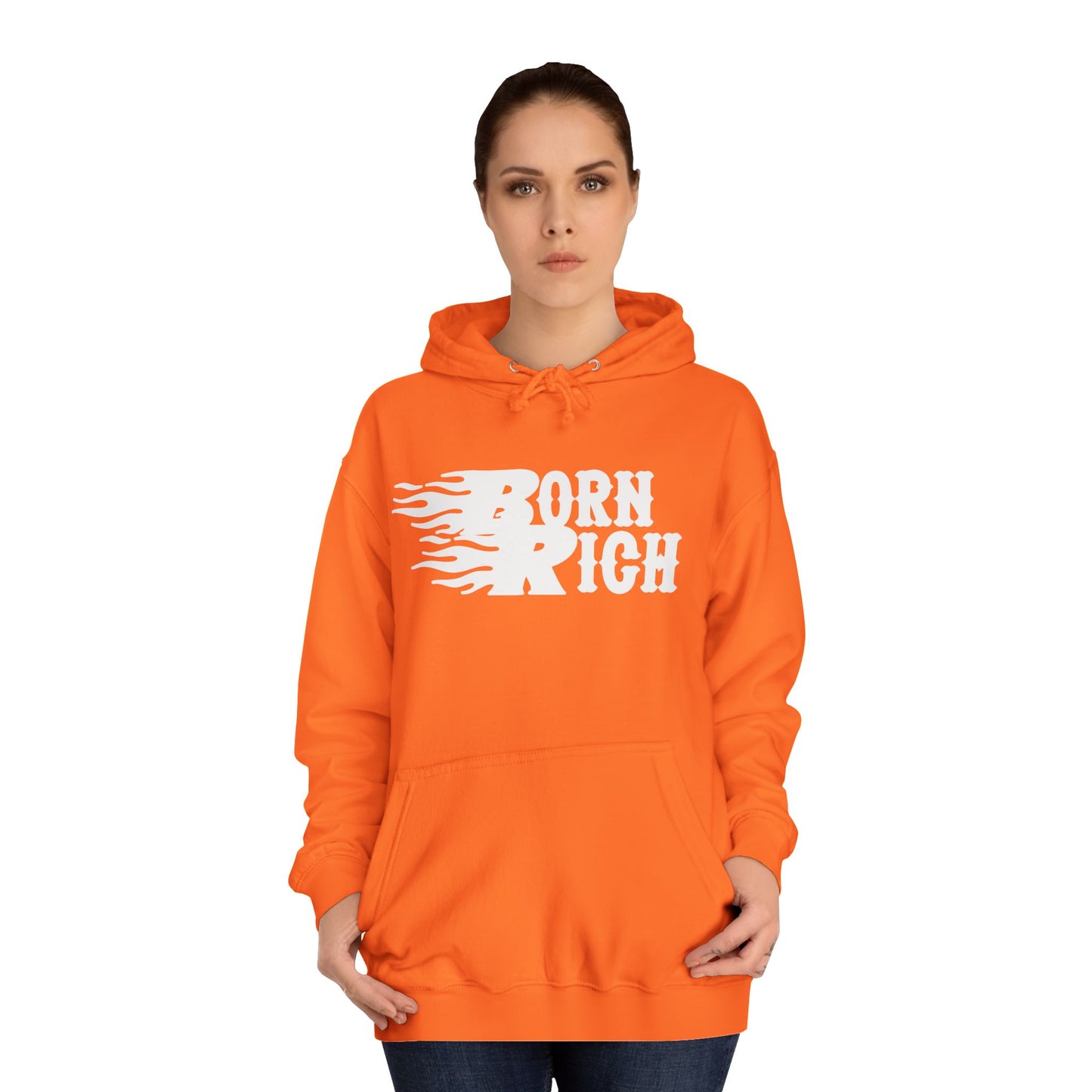 Born Rich Unisex College Hoodie - Vibrant Orange - OVERZELUS