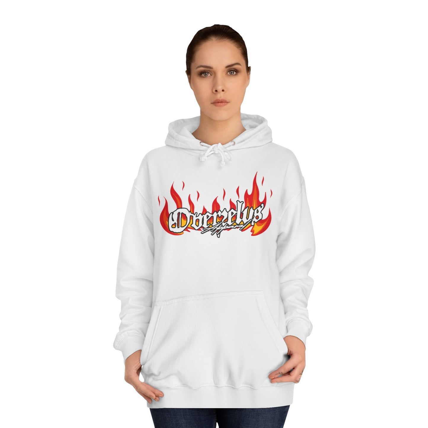 Unisex College Hoodie with Fire Graphic - Trendy Streetwear for Students - OVERZELUS