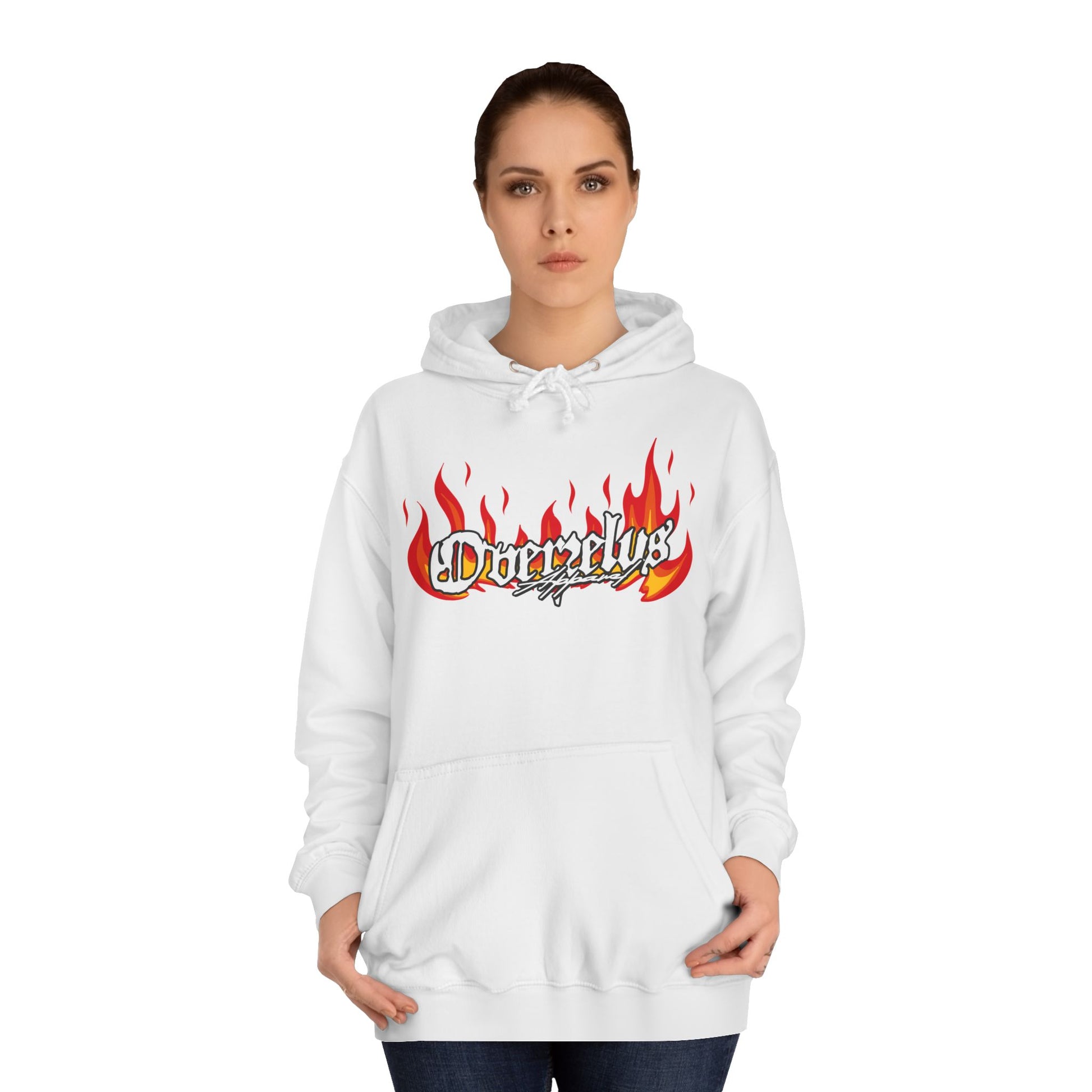 Unisex College Hoodie with Fire Graphic - Trendy Streetwear for Students - OVERZELUS