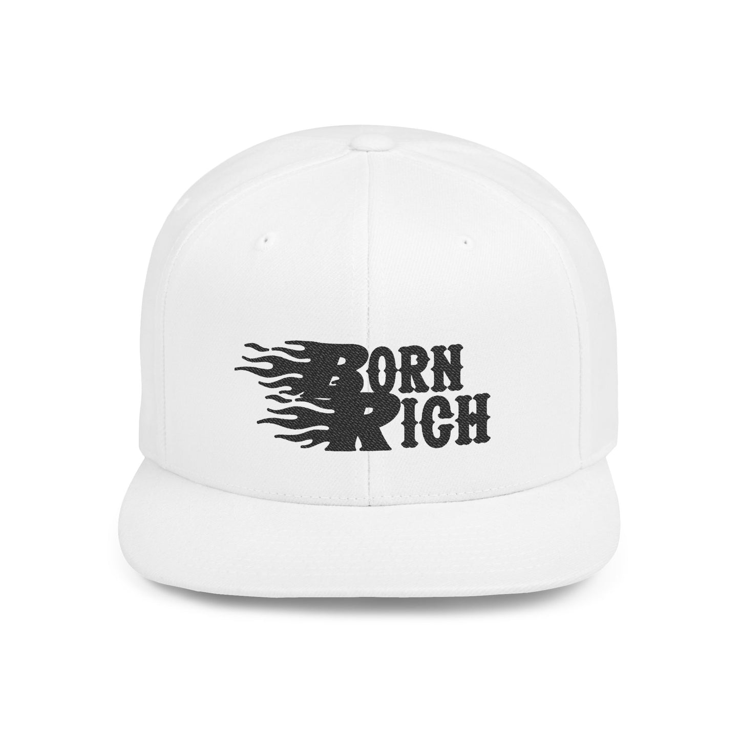 Born Rich Flame Embroidered Flat Bill Snapback Hat - OVERZELUS