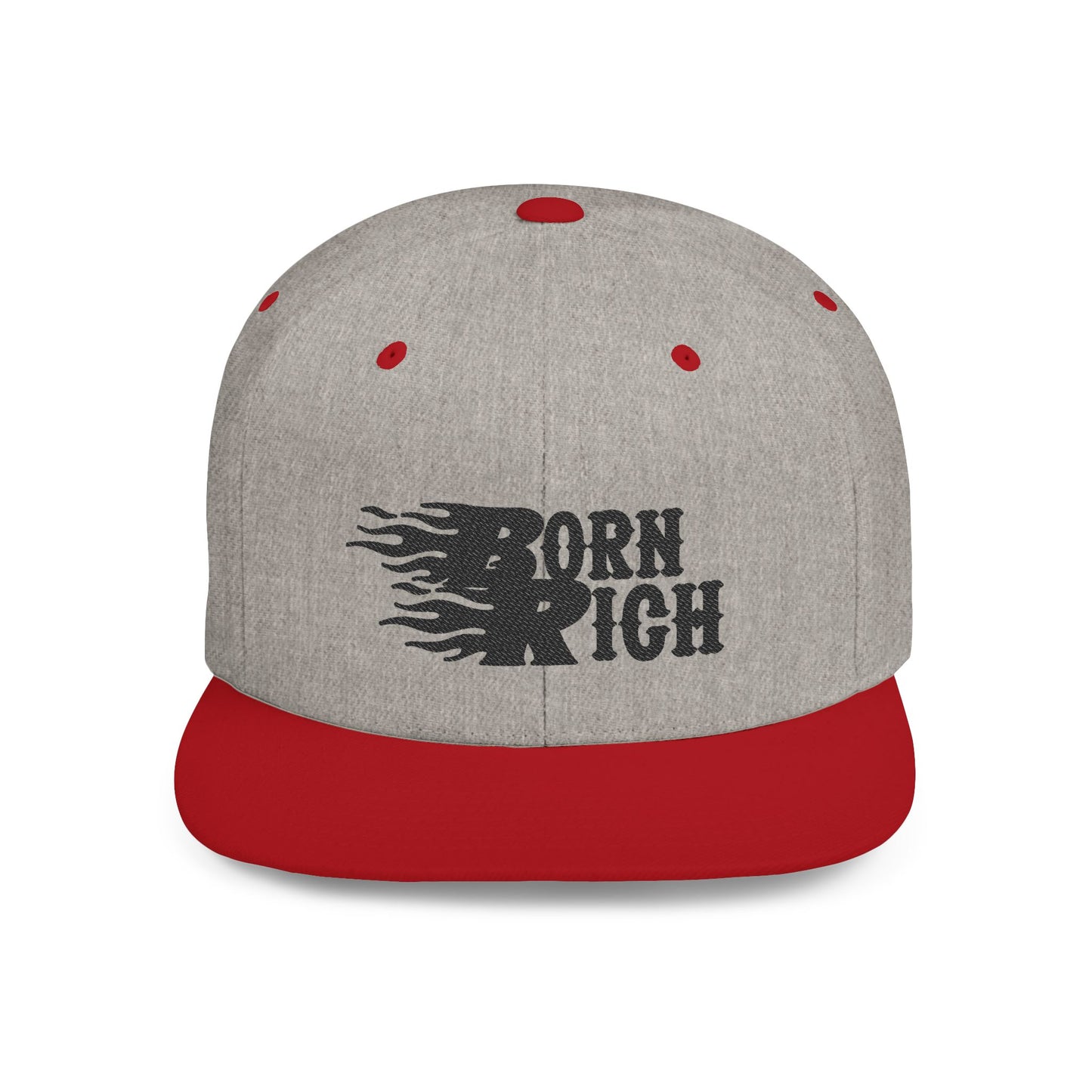 Born Rich Flame Embroidered Flat Bill Snapback Hat - OVERZELUS