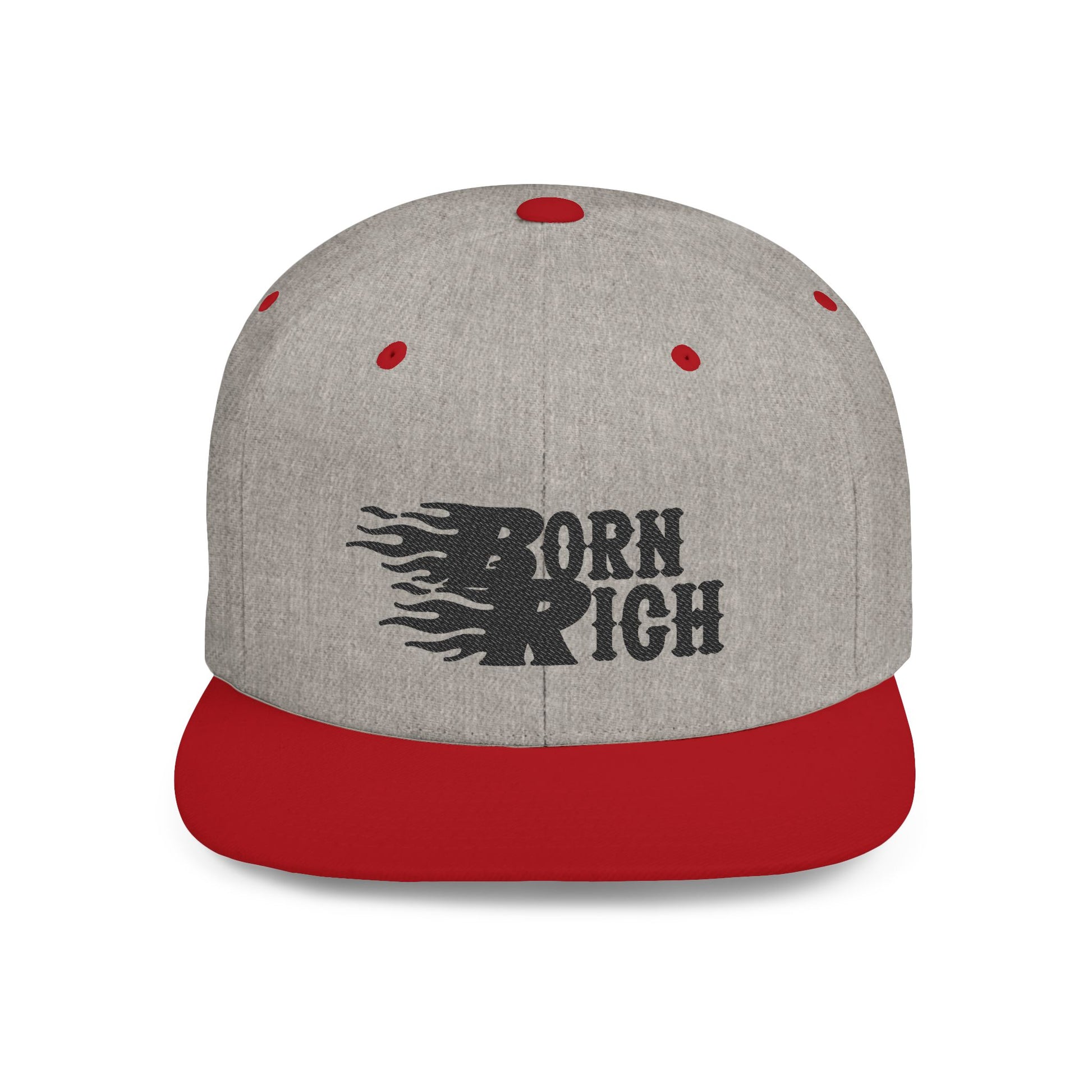 Born Rich Flame Embroidered Flat Bill Snapback Hat - OVERZELUS