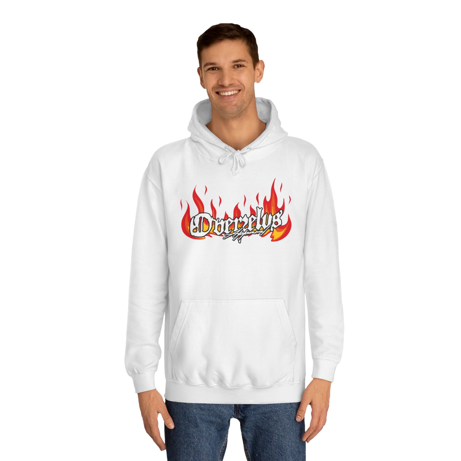Unisex College Hoodie with Fire Graphic - Trendy Streetwear for Students - OVERZELUS