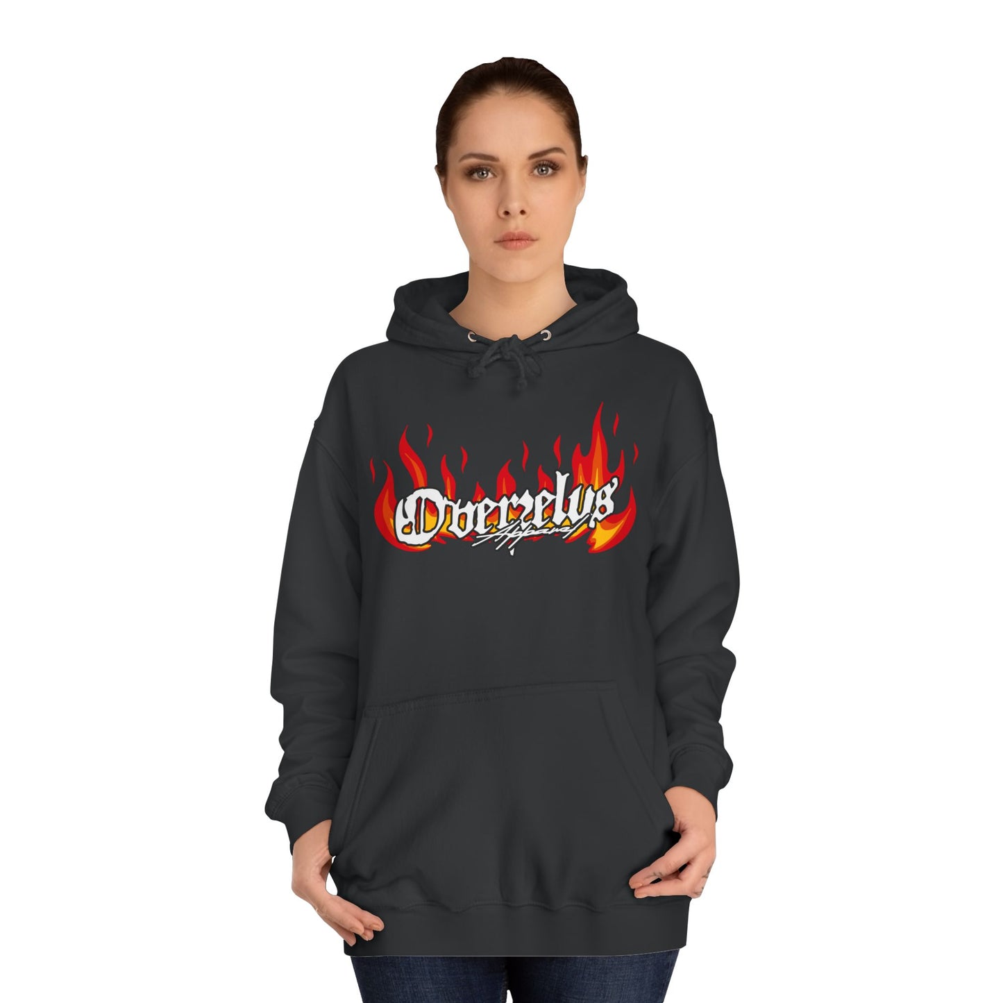 Unisex College Hoodie with Fire Graphic - Trendy Streetwear for Students - OVERZELUS
