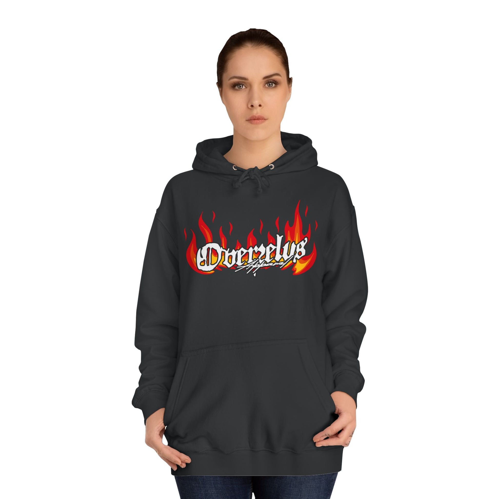 Unisex College Hoodie with Fire Graphic - Trendy Streetwear for Students - OVERZELUS