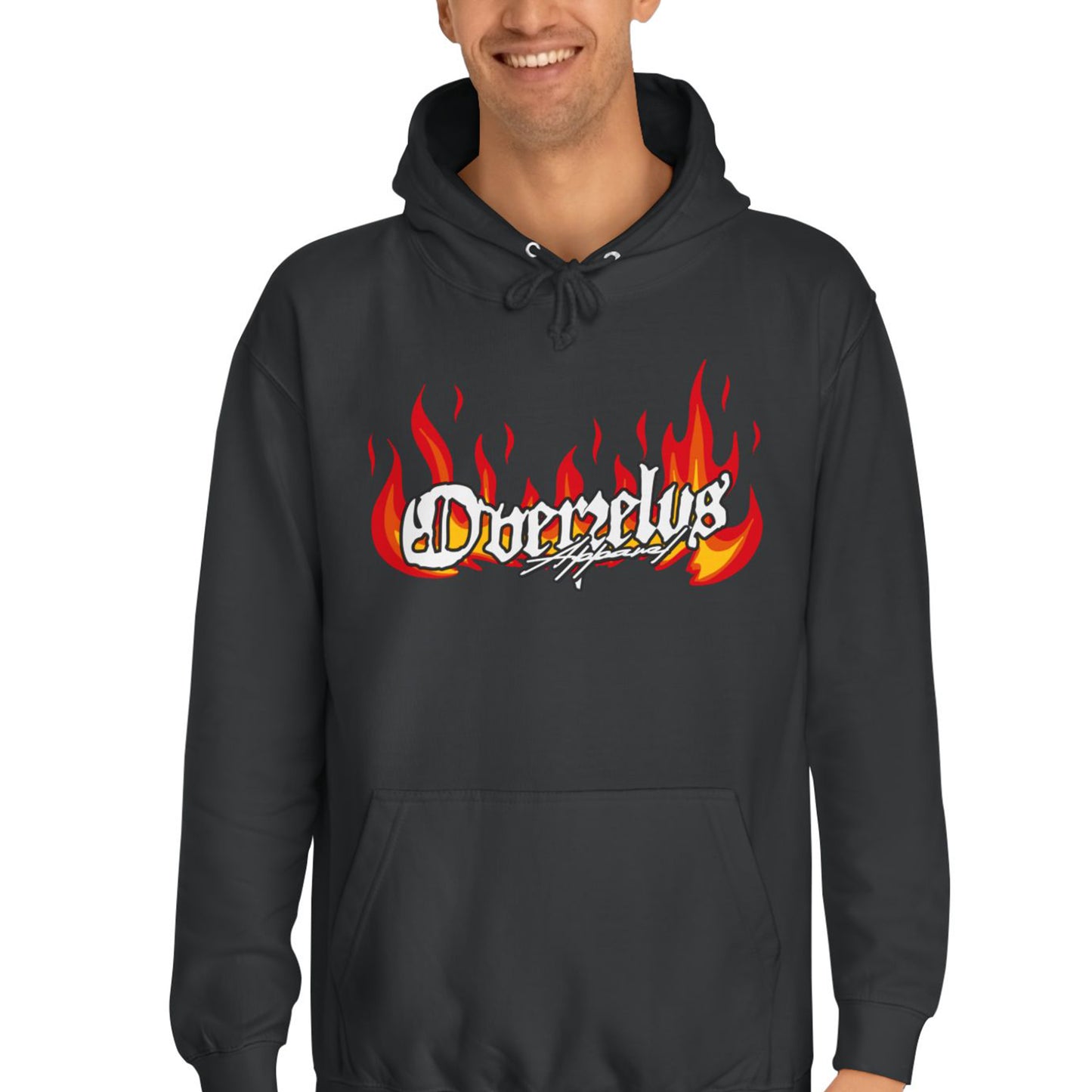 Unisex College Hoodie with Fire Graphic - Trendy Streetwear for Students - OVERZELUS