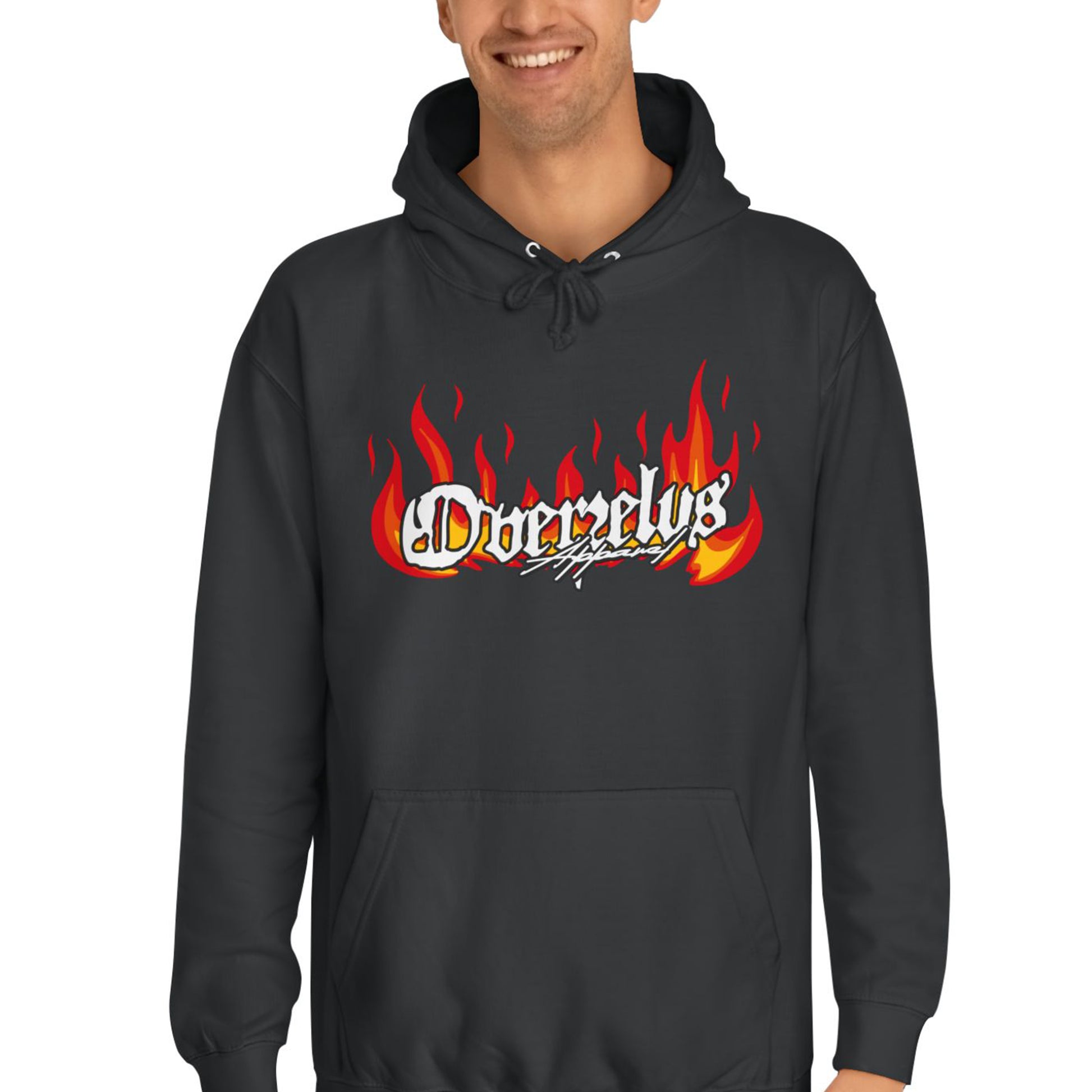 Unisex College Hoodie with Fire Graphic - Trendy Streetwear for Students - OVERZELUS