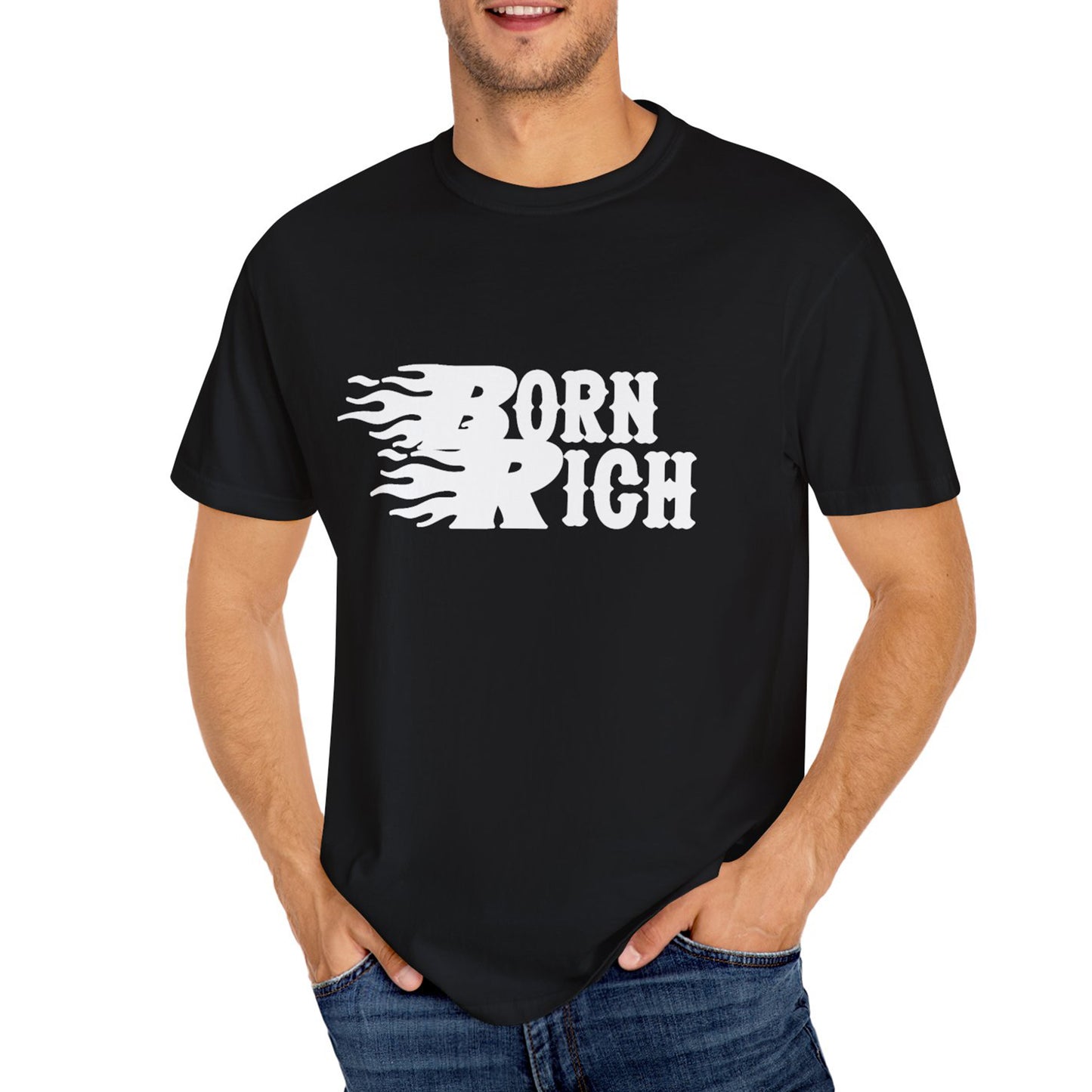 Born Rich Graphic Unisex T-Shirt - Trendy Flame Design - OVERZELUS