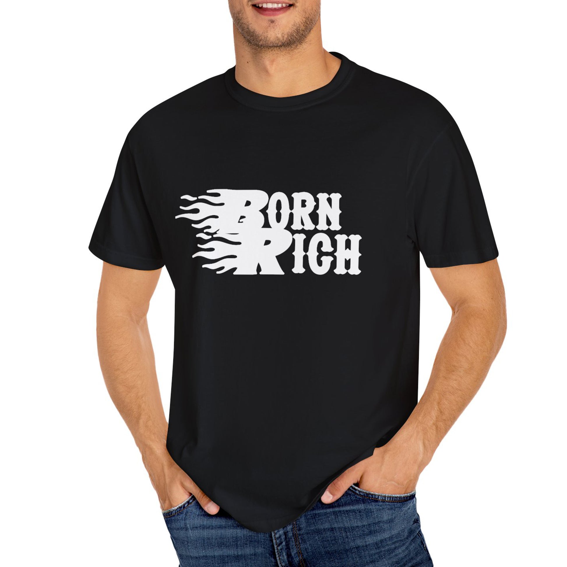 Born Rich Graphic Unisex T-Shirt - Trendy Flame Design - OVERZELUS