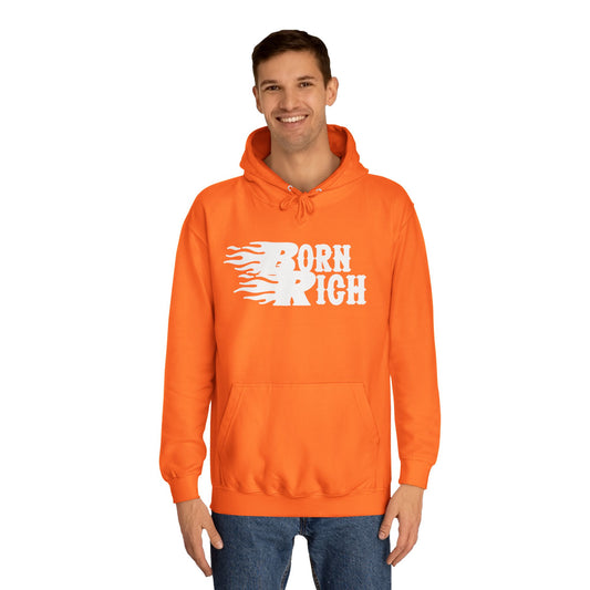Born Rich Unisex College Hoodie - Vibrant Orange - OVERZELUS
